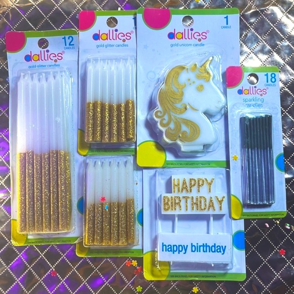 Unicorn Birthday Candle Bundle! Golden Unicorn Cake Candle Set (6 items) New!!